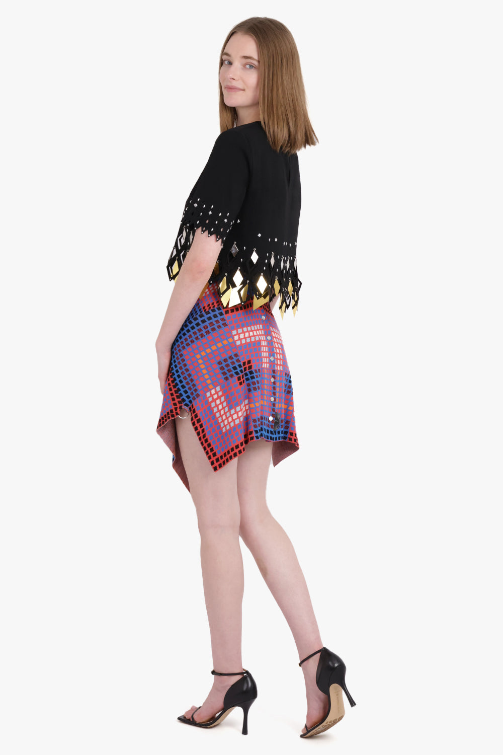 RABANNE RTW DIAMOND PRINT KNIT SKIRT MULTI