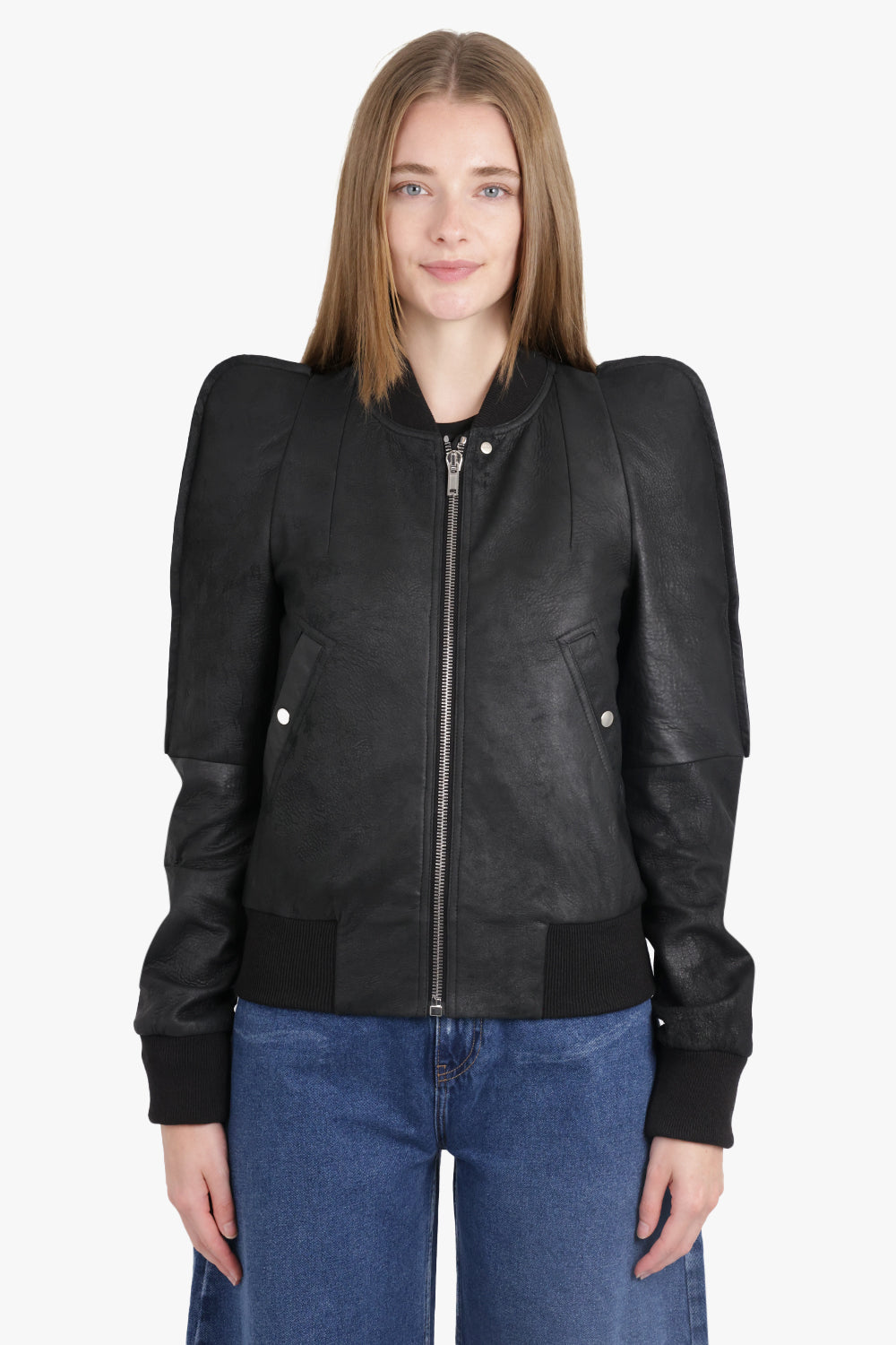 RICK OWENS RTW Metro Flight Leather Bomber Jacket | Black