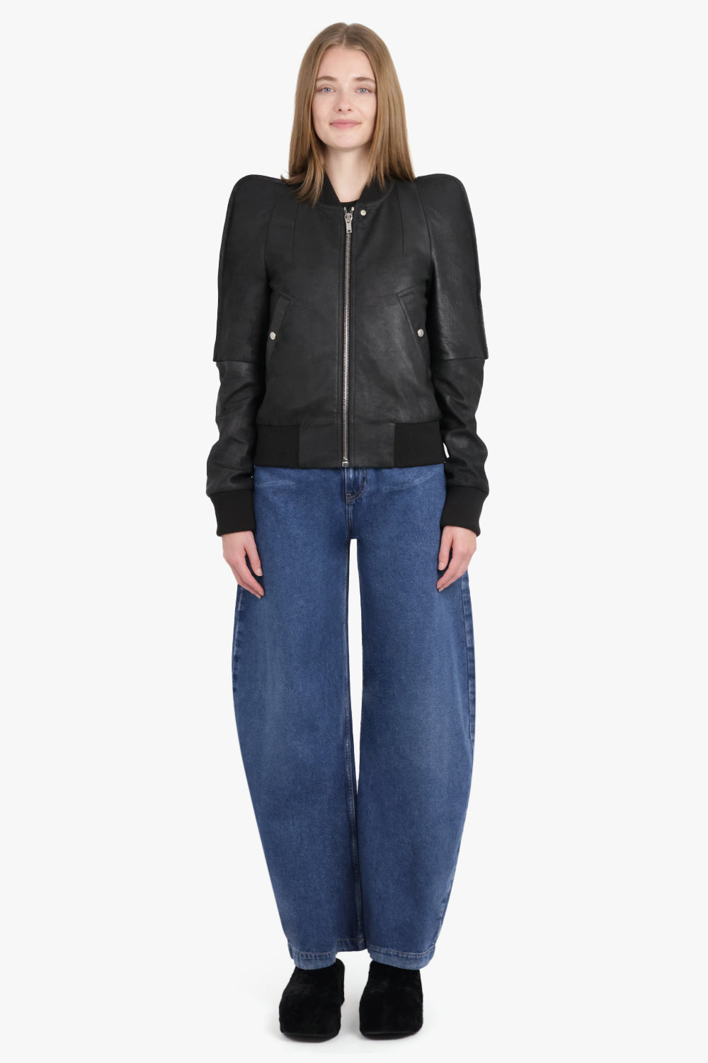 RICK OWENS RTW Metro Flight Leather Bomber Jacket | Black