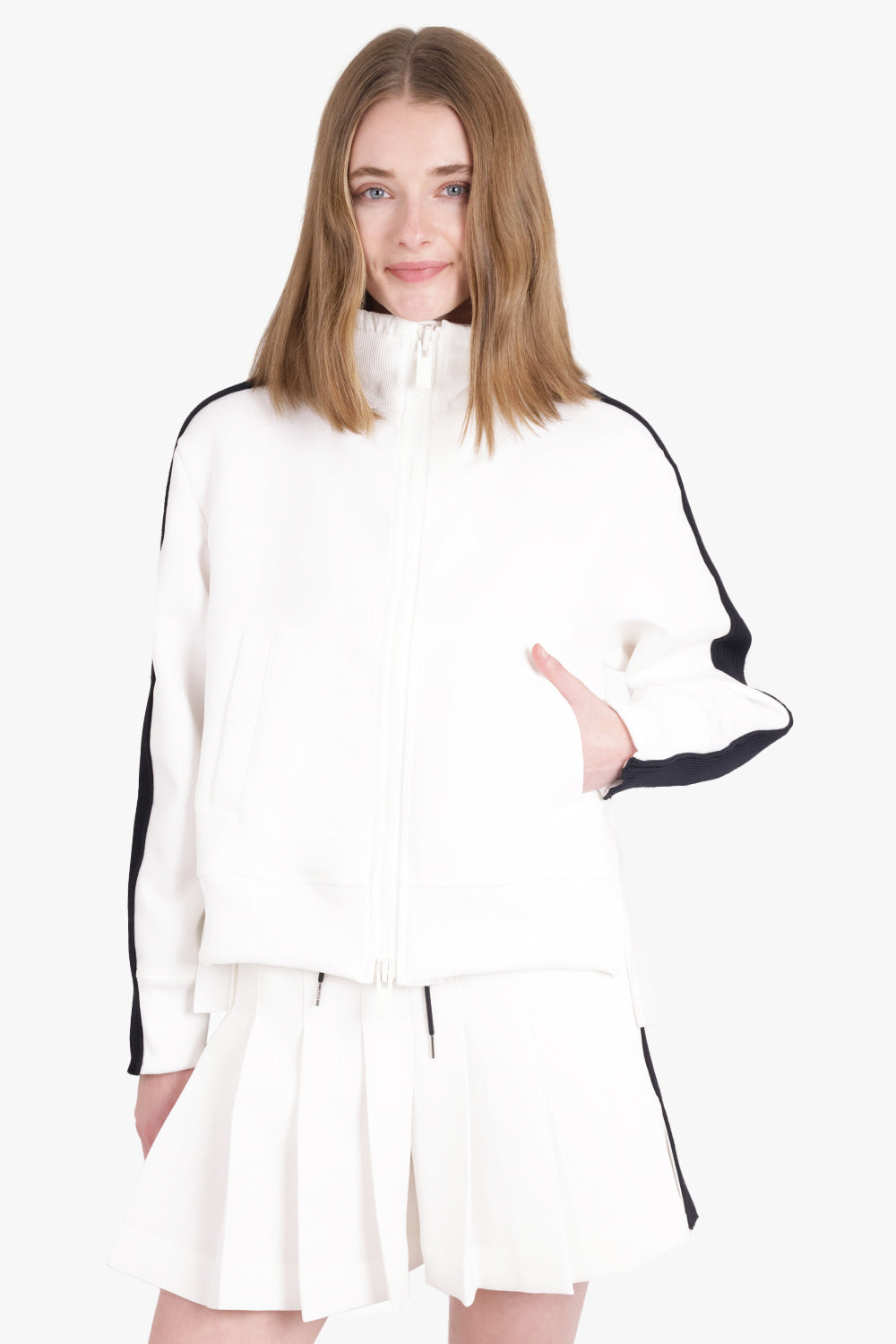 SACAI RTW Panel L/S Sports Jacket With Back Pleats | Off White/Black