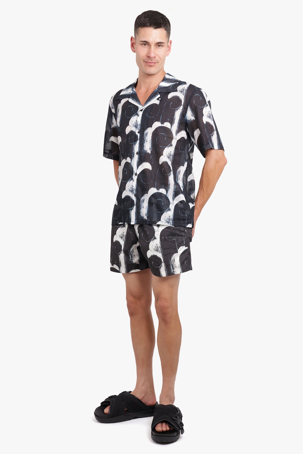 COMMAS RTW Camp Collar Abstract Print S/S Shirt | Black/White