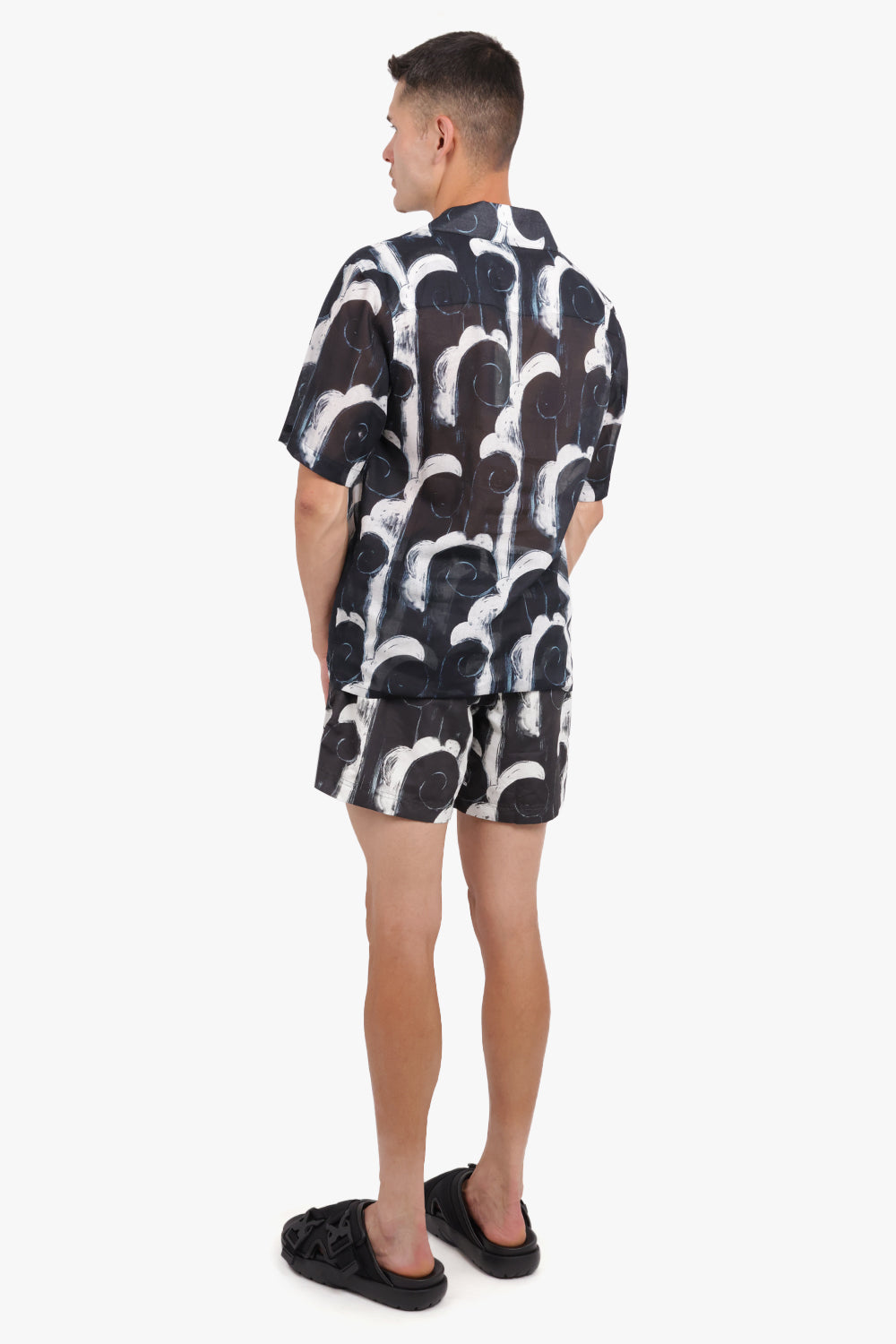 COMMAS RTW Camp Collar Abstract Print S/S Shirt | Black/White