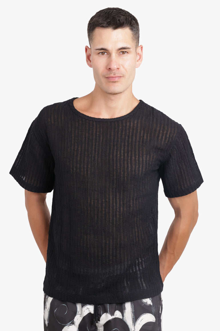 COMMAS RTW Sheer Stripe Crewneck S/S T-Shirt | Black