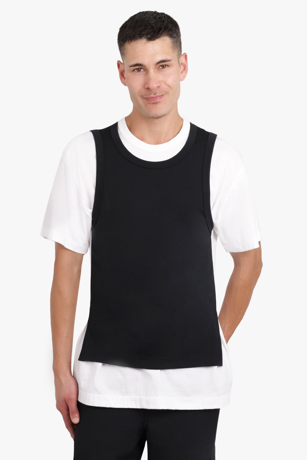 COMME DES GARCONS HOMME PLUS RTW Two Layer Contrast S/S T-Shirt | Black/White