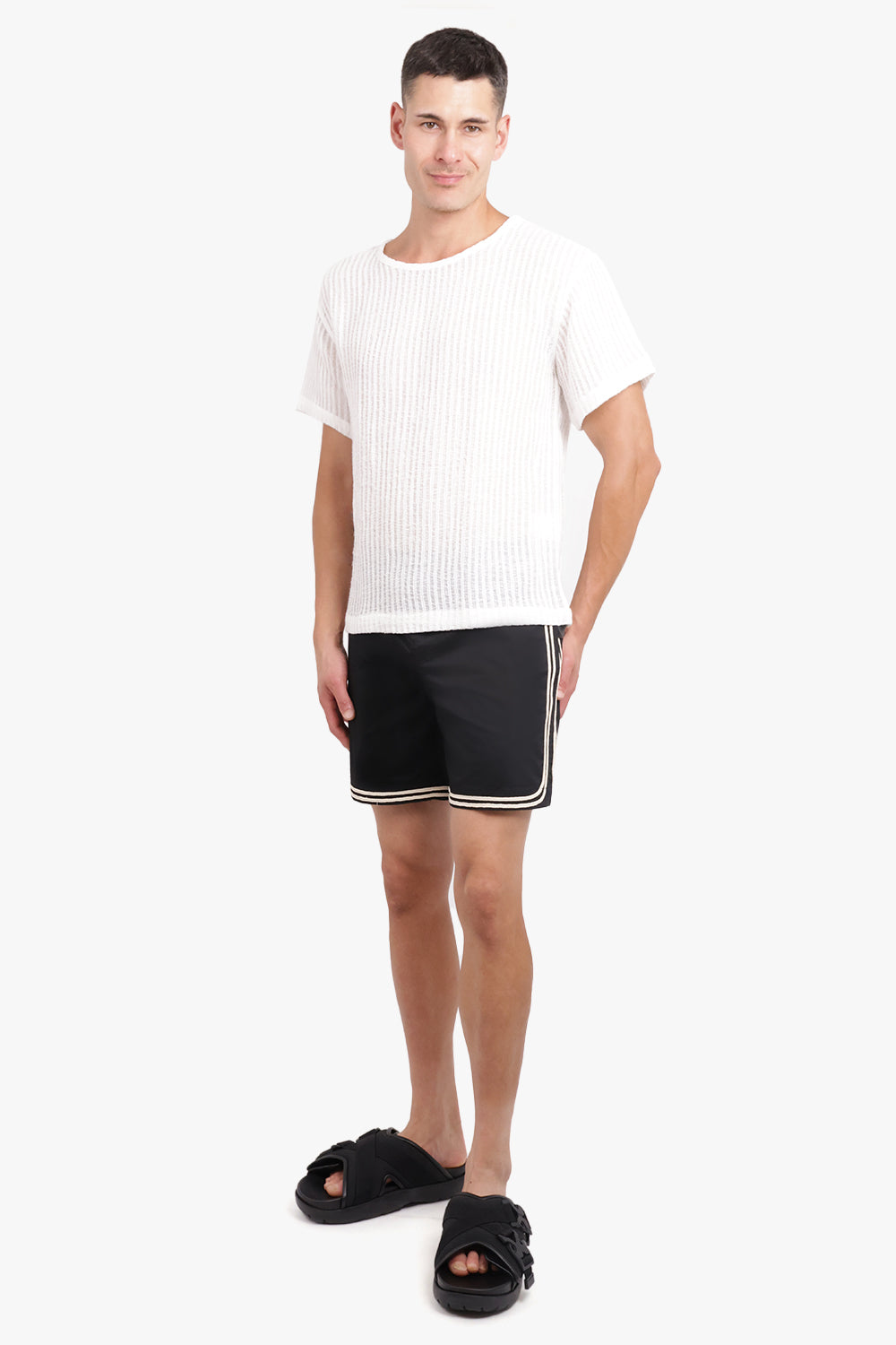 COMMAS RTW Sheer Stripe Crewneck S/S T-Shirt | White