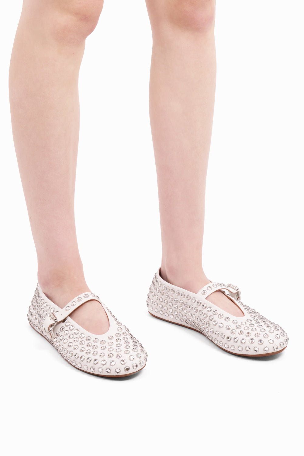 ALAIA SHOES Crystal Embellished Ballet Flat | White