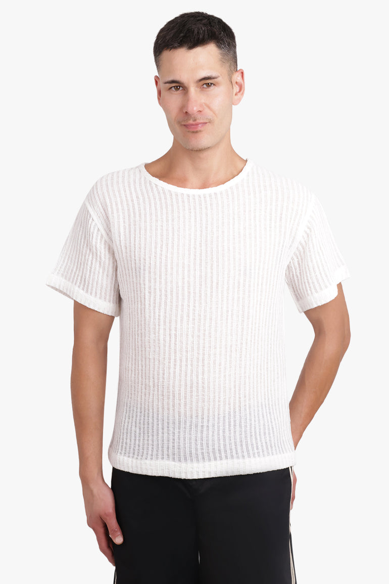 COMMAS RTW Sheer Stripe Crewneck S/S T-Shirt | White