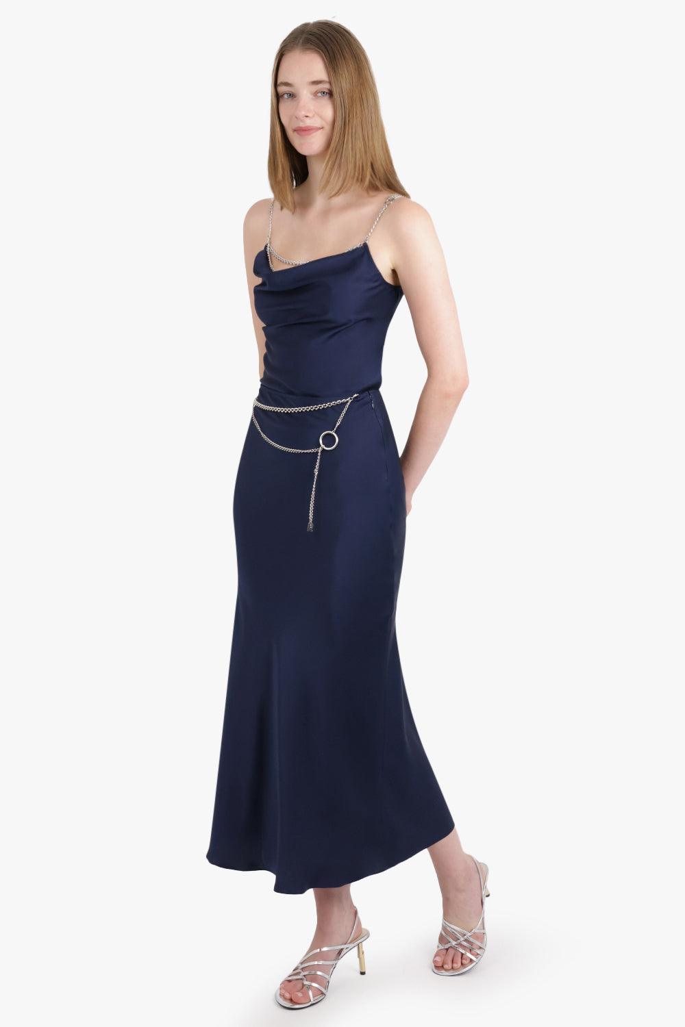 RABANNE RTW Chain Detail Maxi Skirt | Deep Navy