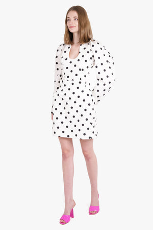 Polka Dot Print L/S Sweetheart Neckline Top | White/Black