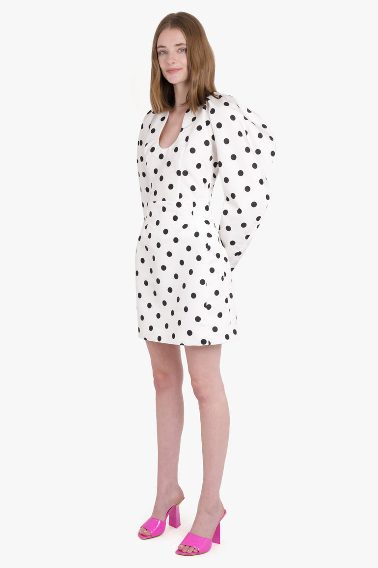 NINA RICCI RTW Polka Dot Print High-Waisted Mini Skirt | White/Black