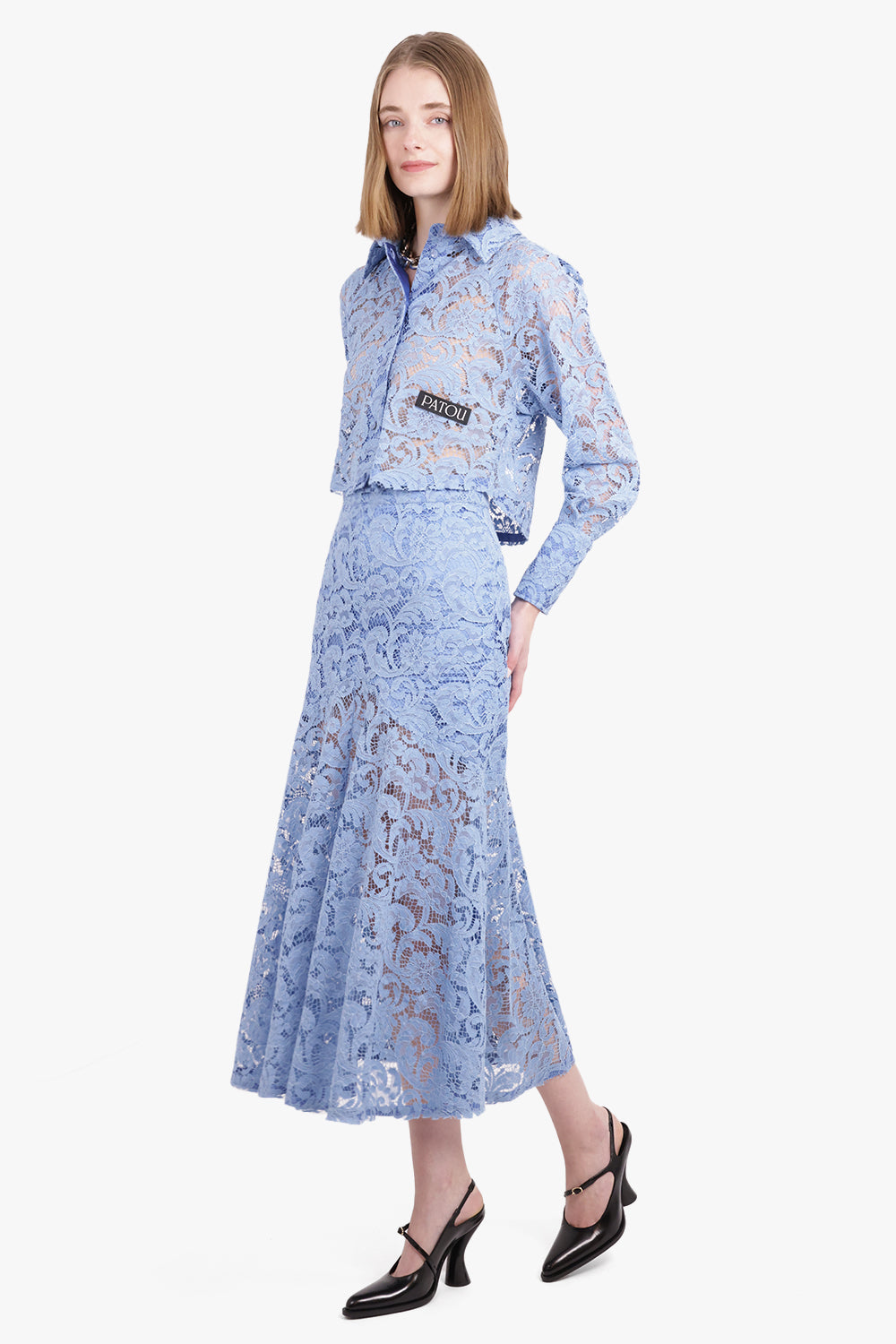 PATOU RTW Lace Cropped L/S Shirt | Airy Blue