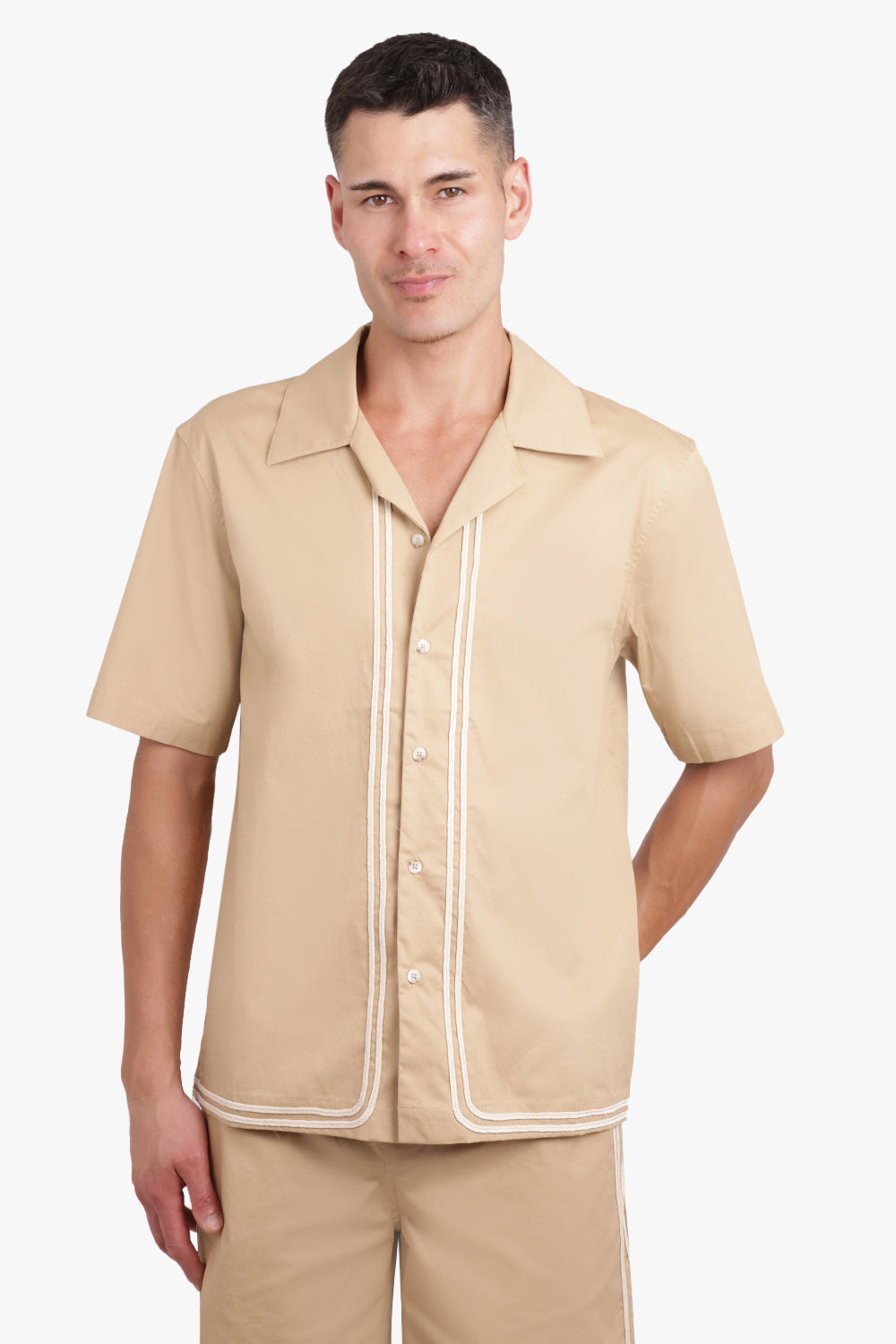 COMMAS RTW Braided Cord Camp Collar S/S Shirt | Beige