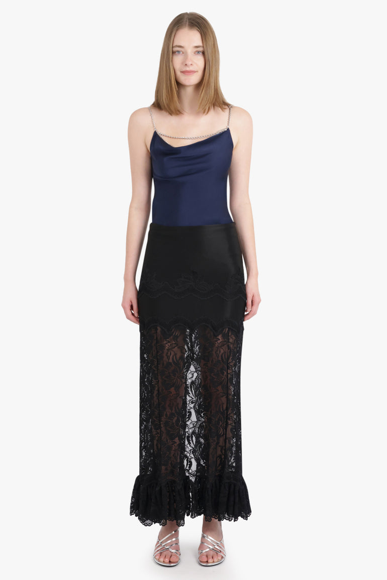 RABANNE RTW Lace Maxi Skirt With Ruffle Detail | Black