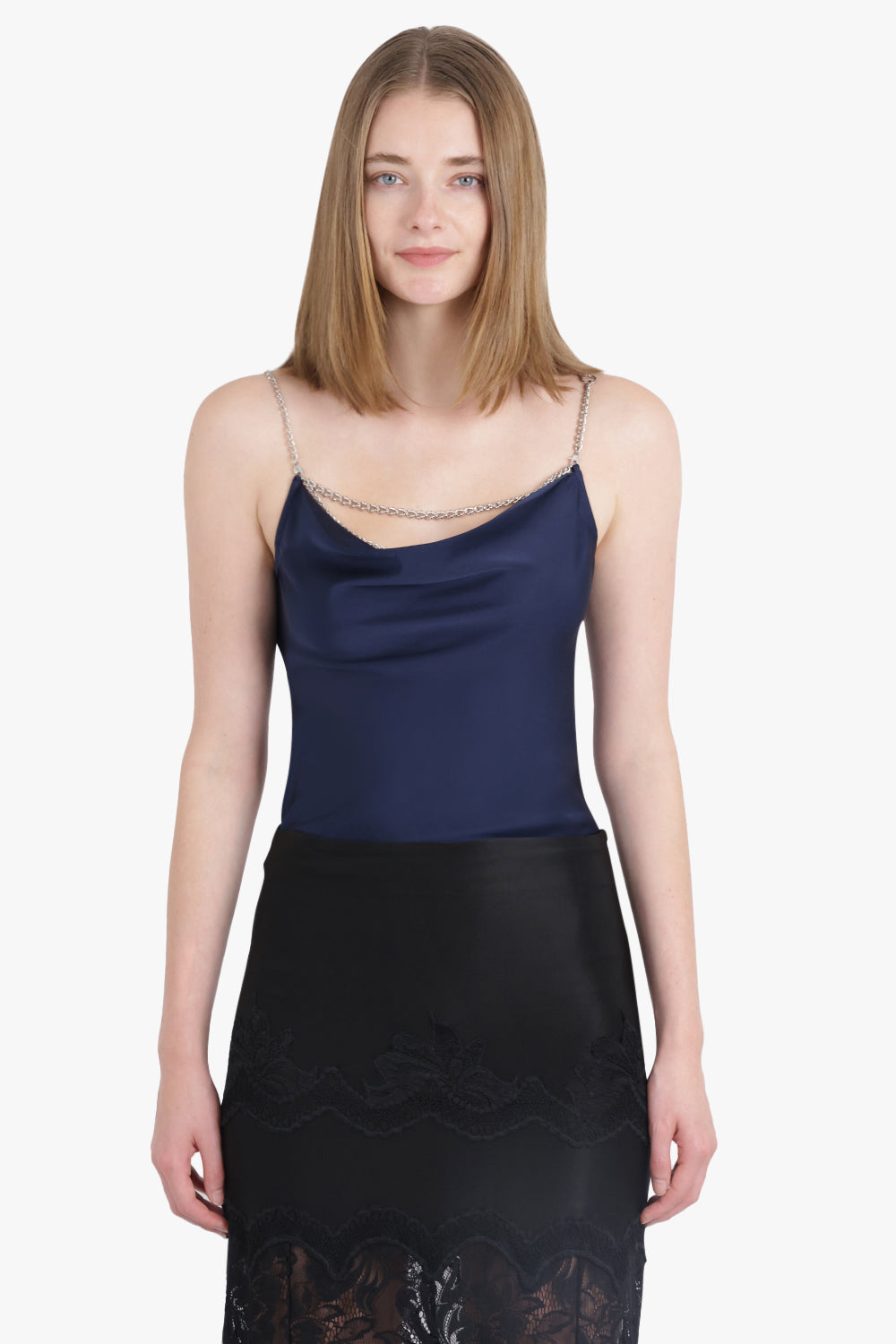 RABANNE RTW Chain Detail S/Less Camisole Top | Deep Navy