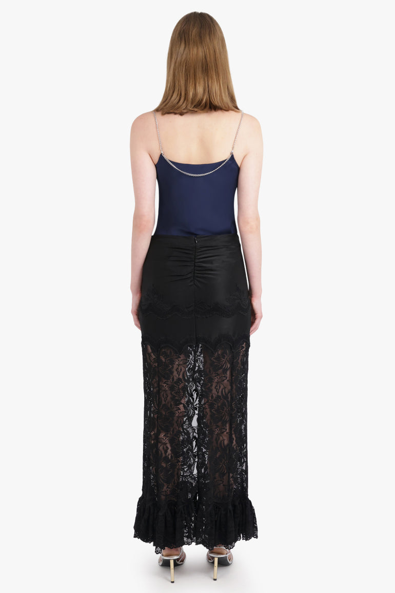 RABANNE RTW Lace Maxi Skirt With Ruffle Detail | Black