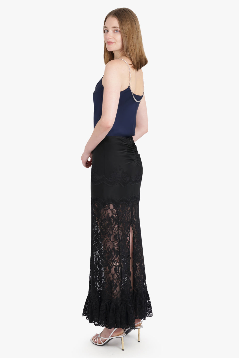 RABANNE RTW Lace Maxi Skirt With Ruffle Detail | Black