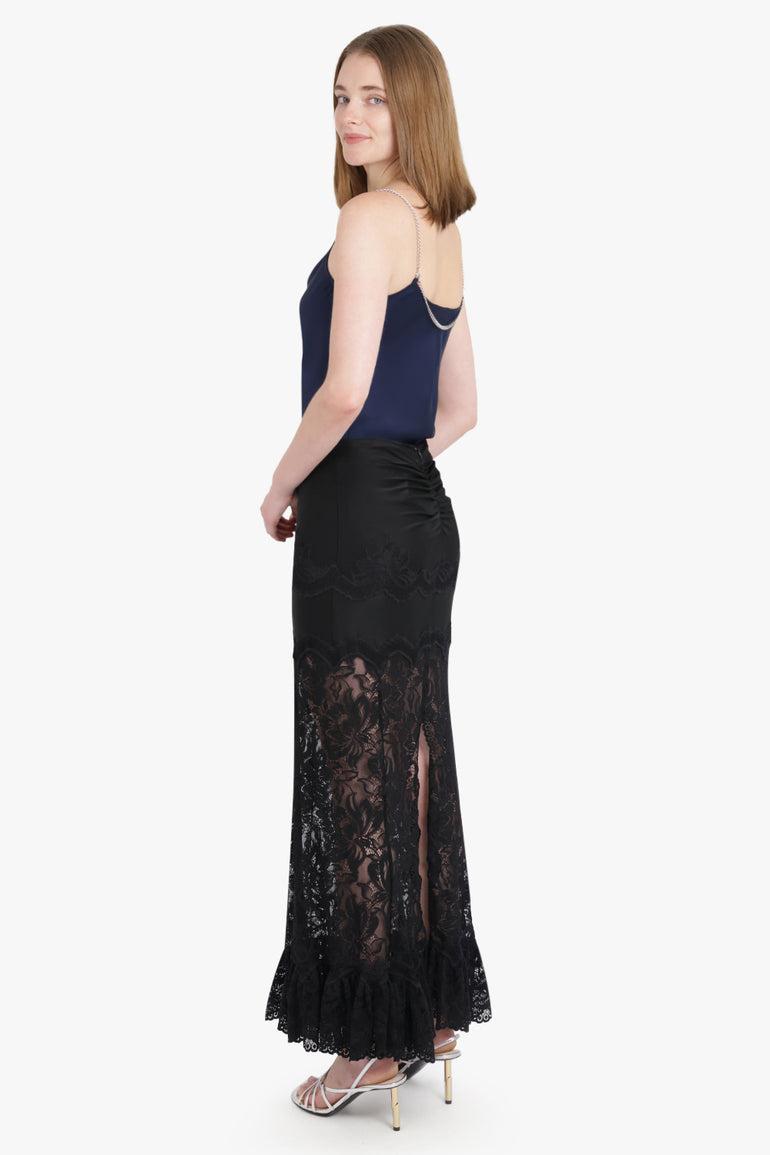 RABANNE RTW Lace Maxi Skirt With Ruffle Detail | Black