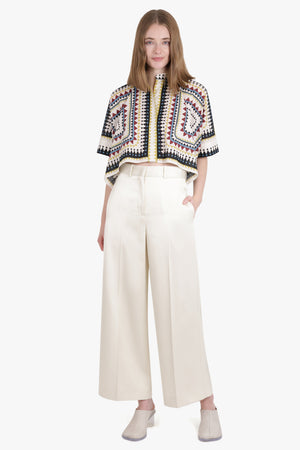 JIL SANDER RTW Twill Wide Leg Tailored Trousers | Natural