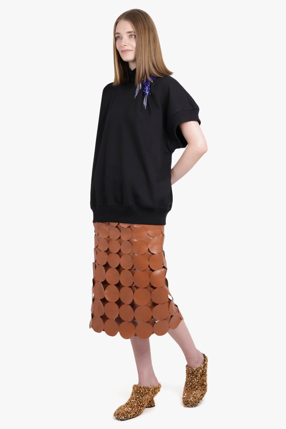 AWAKE MODE RTW Multi Circle Leather Midi Skirt | Brick Brown