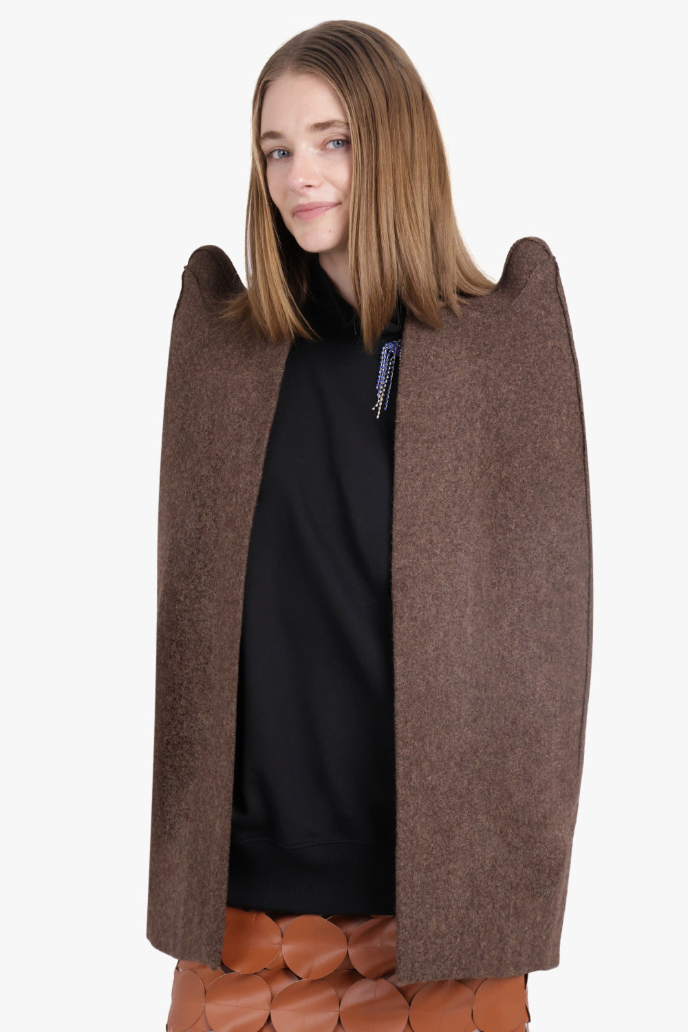 RICK OWENS RTW Cappa Shoulder Detail Cape Jacket | Brown