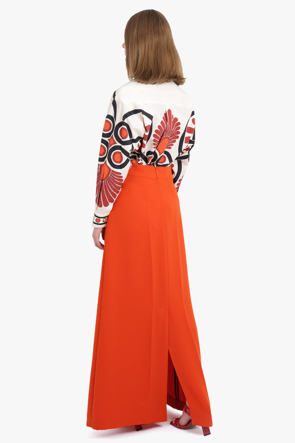 PLAN C RTW Long Line Maxi Skirt | Lobster Orange