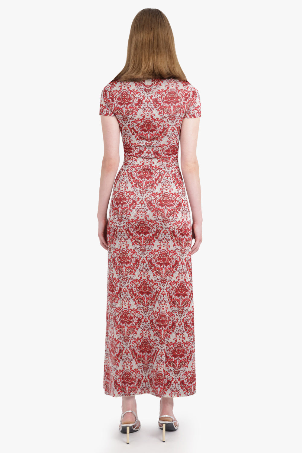 RABANNE RTW Geo Paisley Print S/S Maxi Dress | Red/Silver