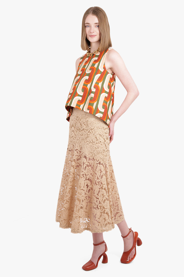 PATOU RTW Lace Midi Peplum Skirt | Sand Beige