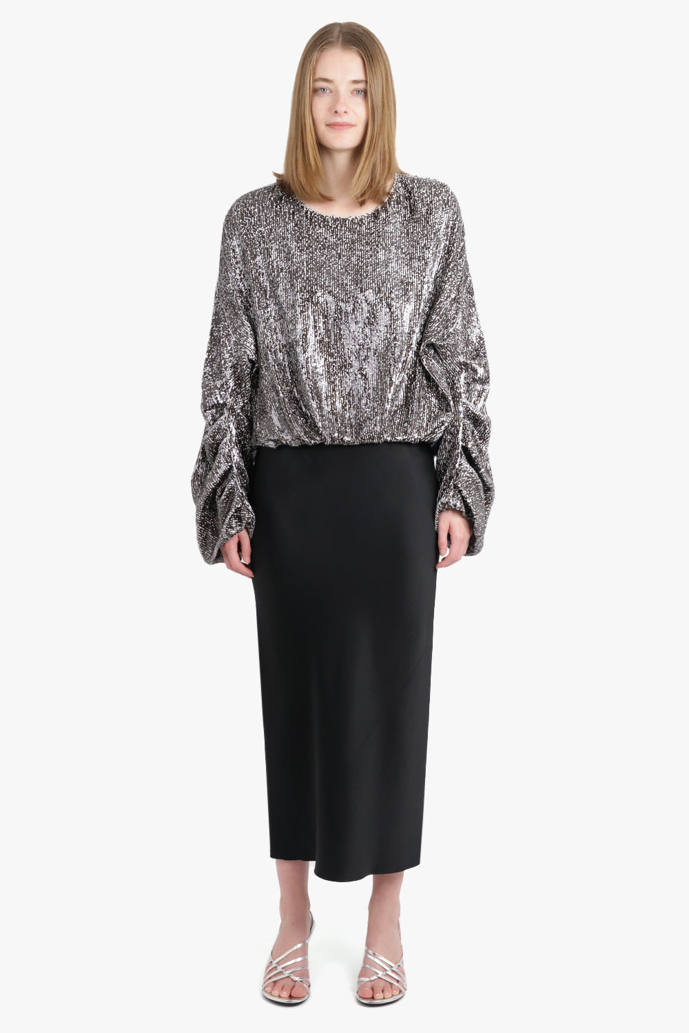 DRIES VAN NOTEN RTW Cannett Sequin L/S Balloon style Top | Anthracite