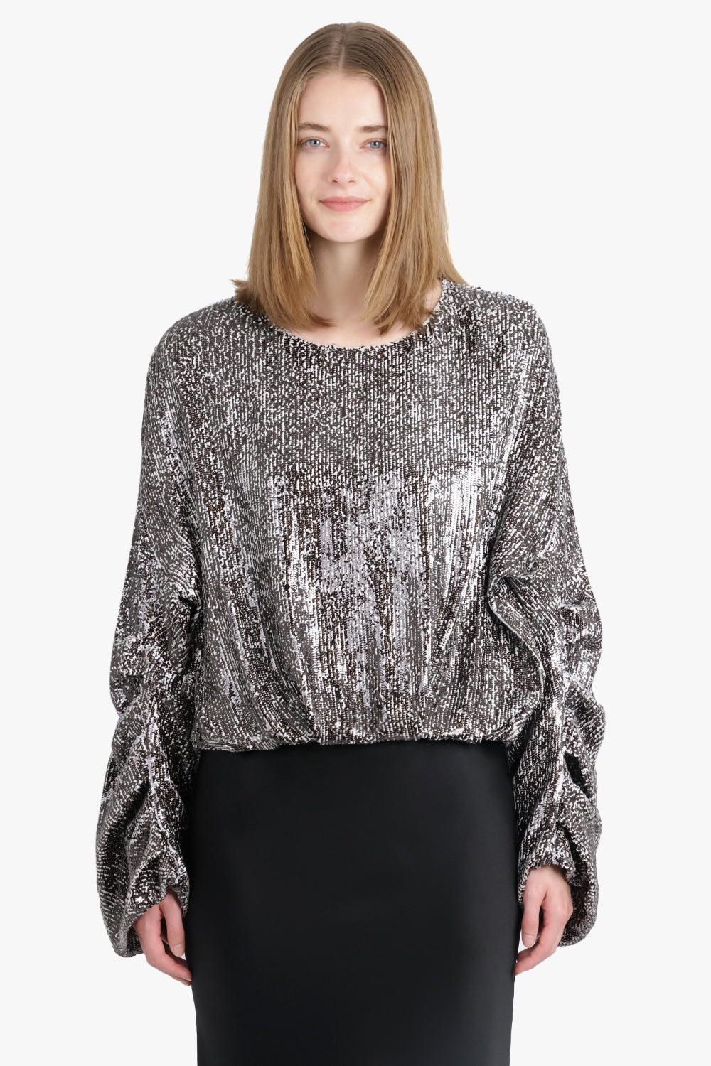 DRIES VAN NOTEN RTW Cannett Sequin L/S Balloon style Top | Anthracite