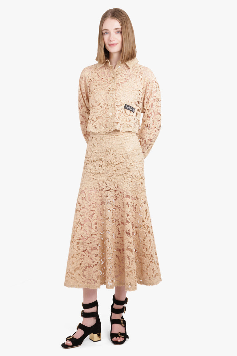 PATOU RTW Lace Midi Peplum Skirt | Sand Beige