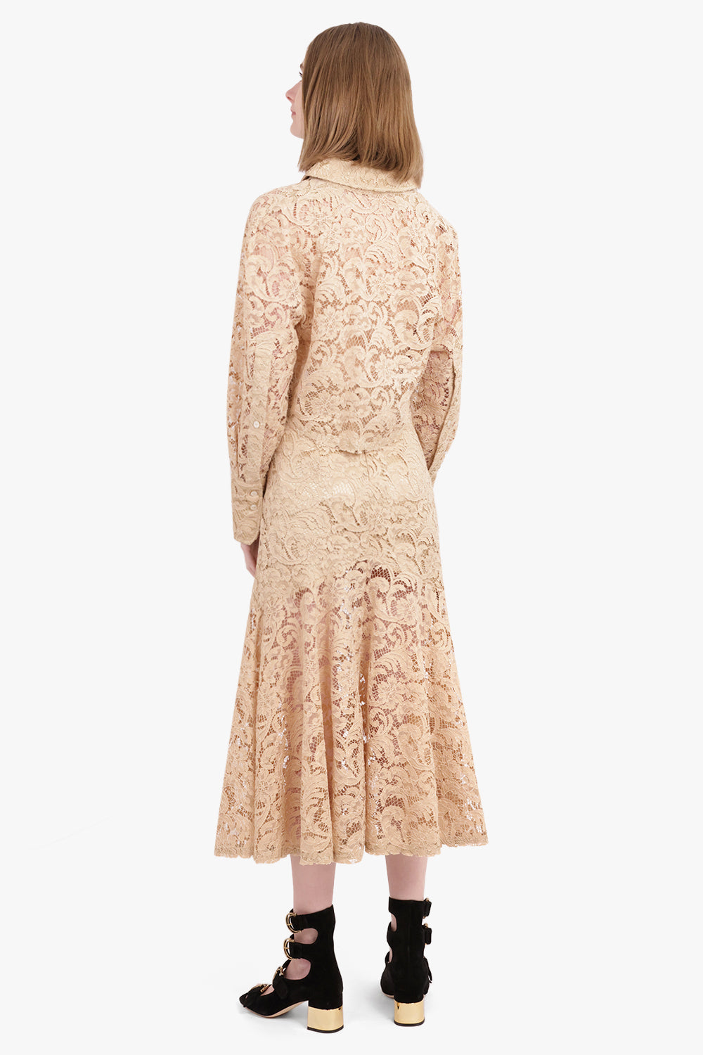 PATOU RTW Lace Cropped L/S Shirt | Sand Beige