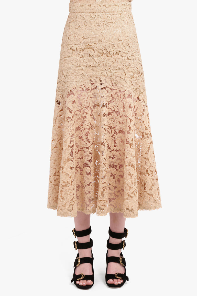 PATOU RTW Lace Midi Peplum Skirt | Sand Beige