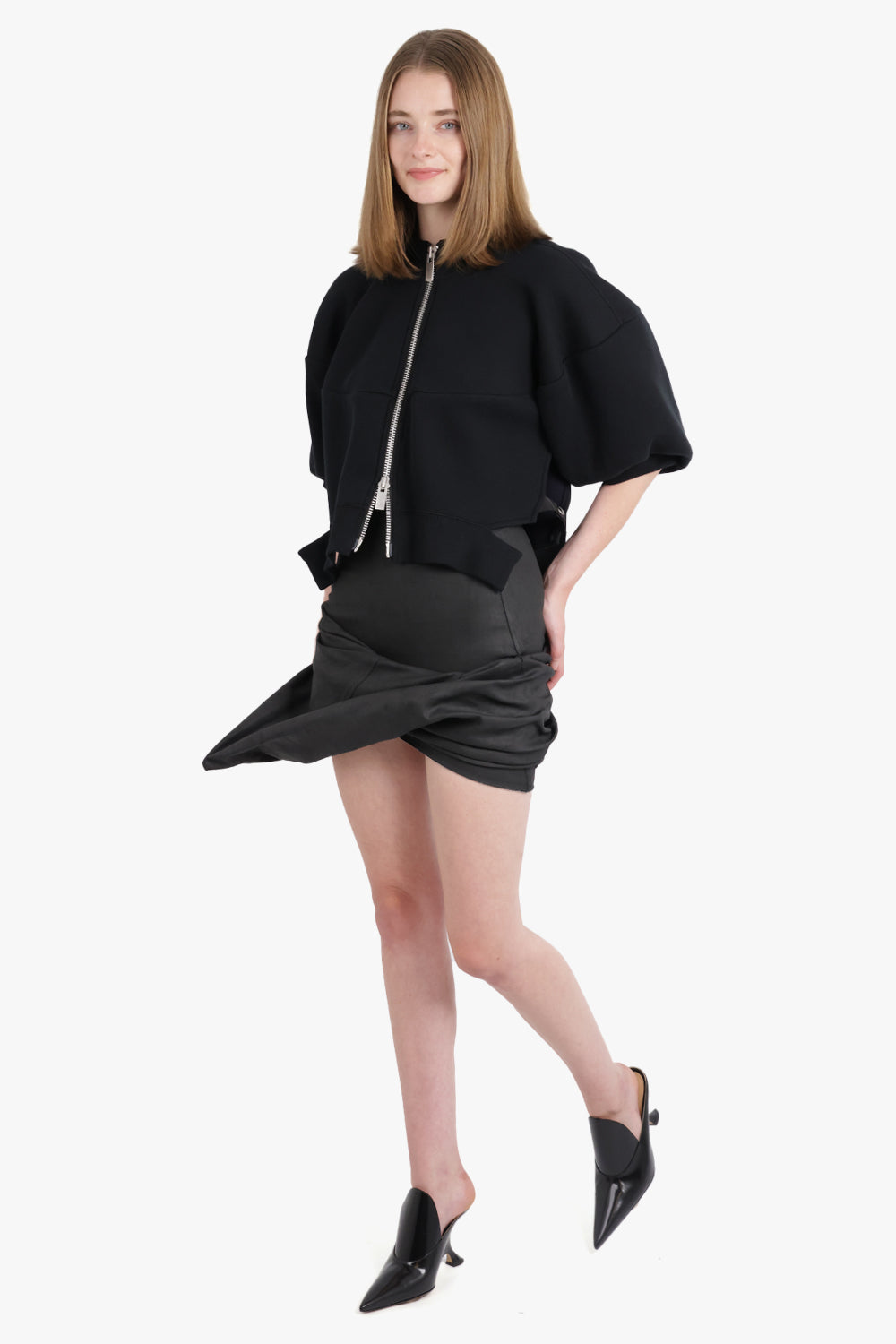 RICK OWENS RTW Gonna Draped Structure Denim Mini Skirt | Black