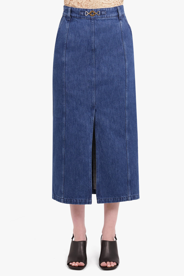 PATOU RTW Jewel Slit Denim Pencil Skirt | Stonewash Blue