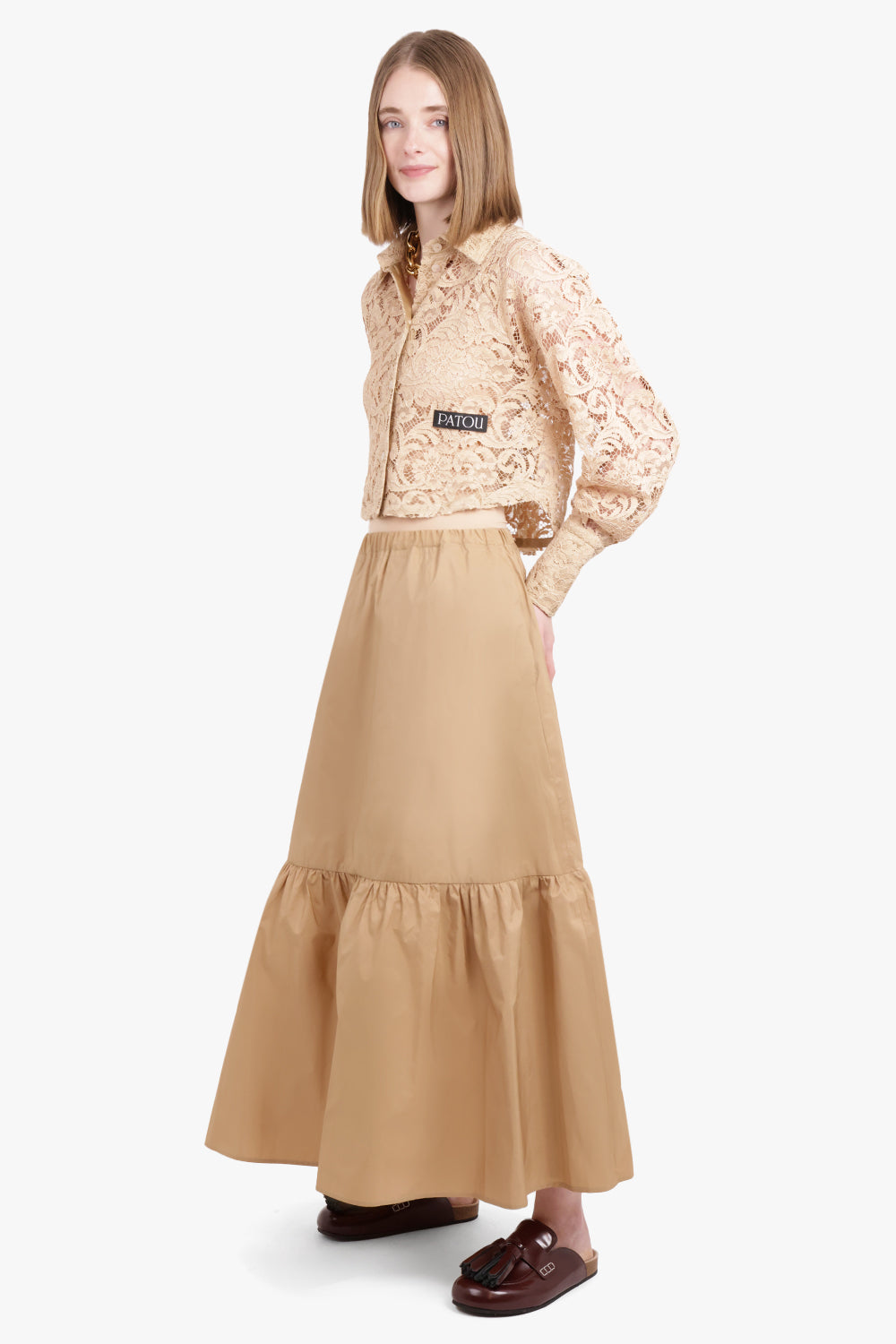 PATOU RTW Maxi Ruched Day Skirt | Sand Beige