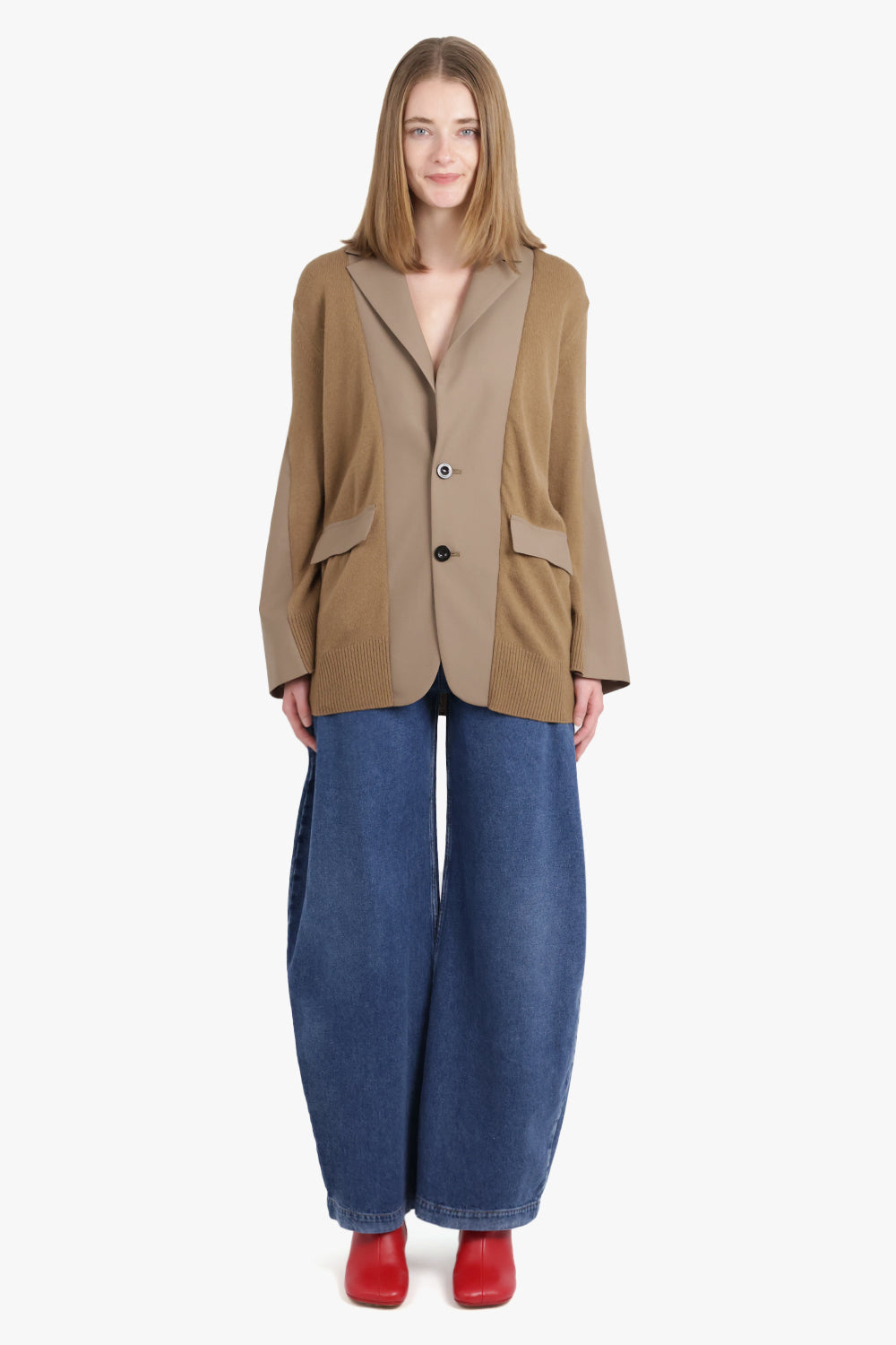 SACAI RTW Cardigan x Suiting Jacket with Balloon Sleeves | Brown