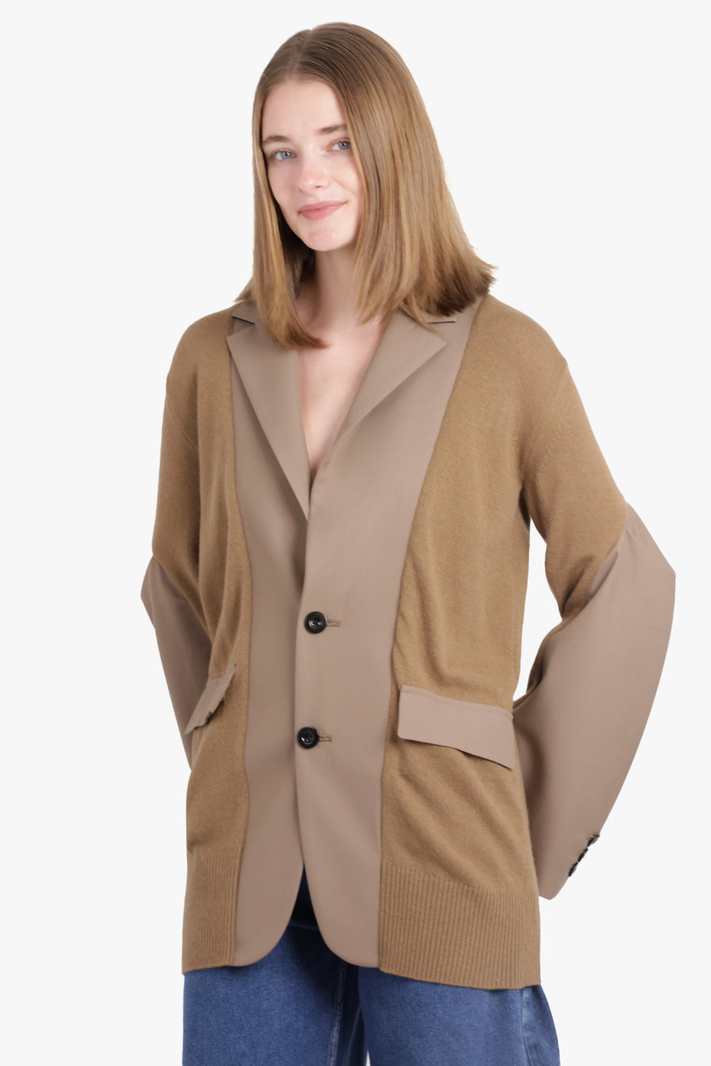 SACAI RTW Cardigan x Suiting Jacket with Balloon Sleeves | Brown