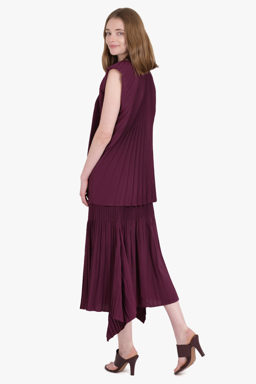 COLVILLE RTW Cerith S/S Pleat Asymmetric Drape Top | Mulberry Purple