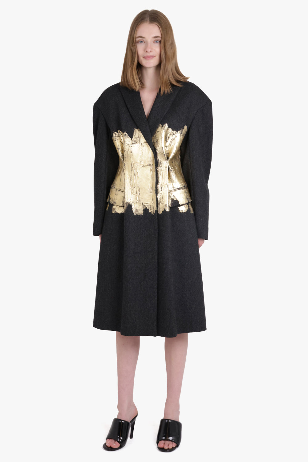 DRIES VAN NOTEN RTW Single Breasted Hand Painted Coat | Anthracite