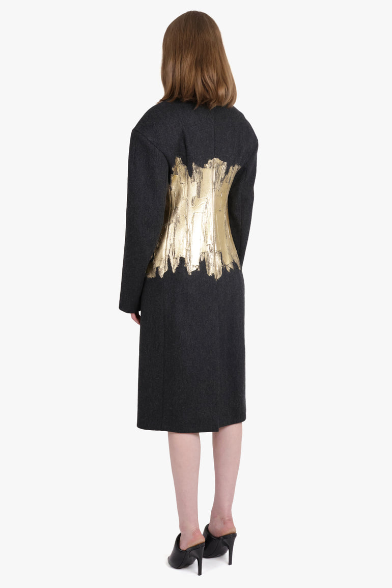 DRIES VAN NOTEN RTW Single Breasted Hand Painted Coat | Anthracite