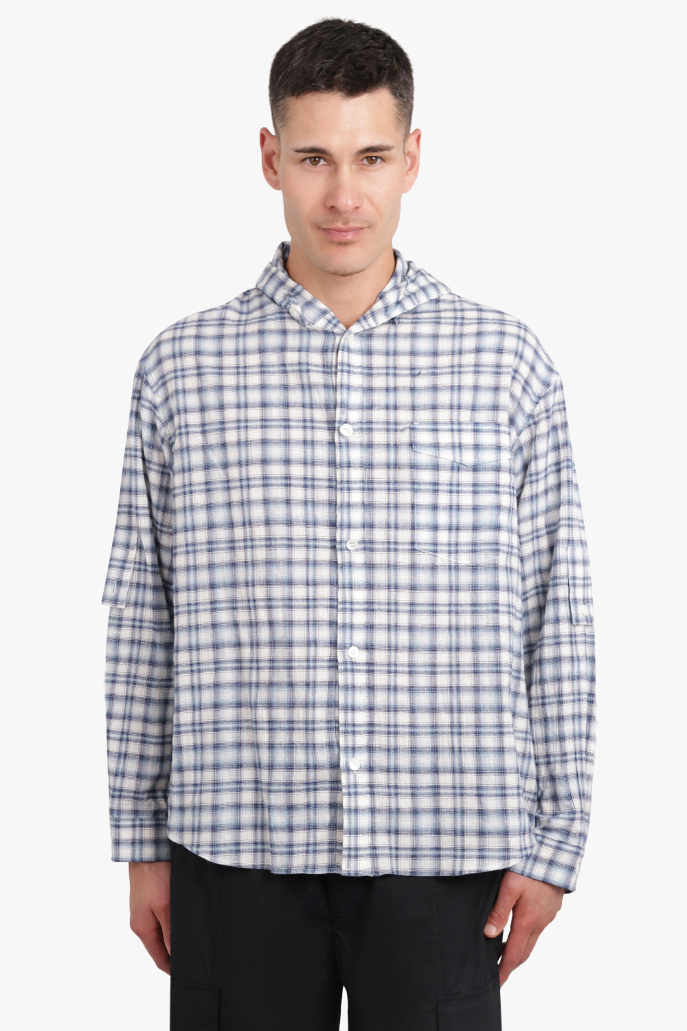 AFTER PRAY RTW OVERSIZED CHECK HOODY SHIRTS | LIGHT BLUE