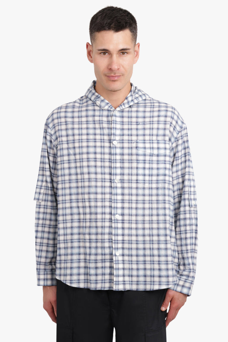 AFTER PRAY RTW OVERSIZED CHECK HOODY SHIRTS | LIGHT BLUE