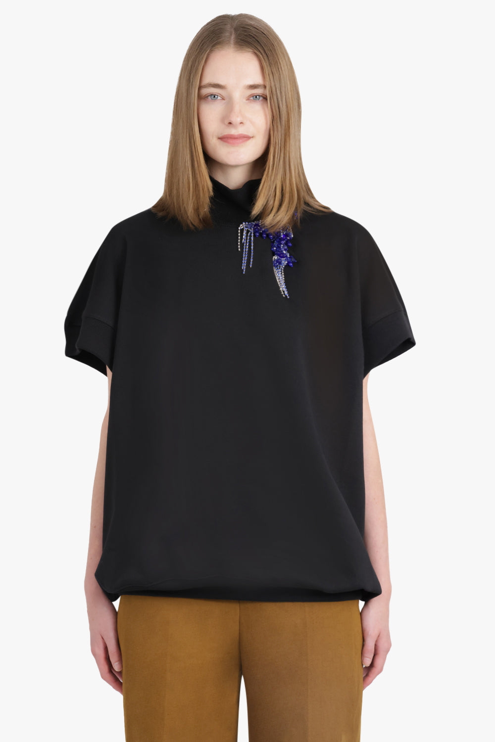 DRIES VAN NOTEN RTW Halovara S/S Top With Embellished Detail | Black