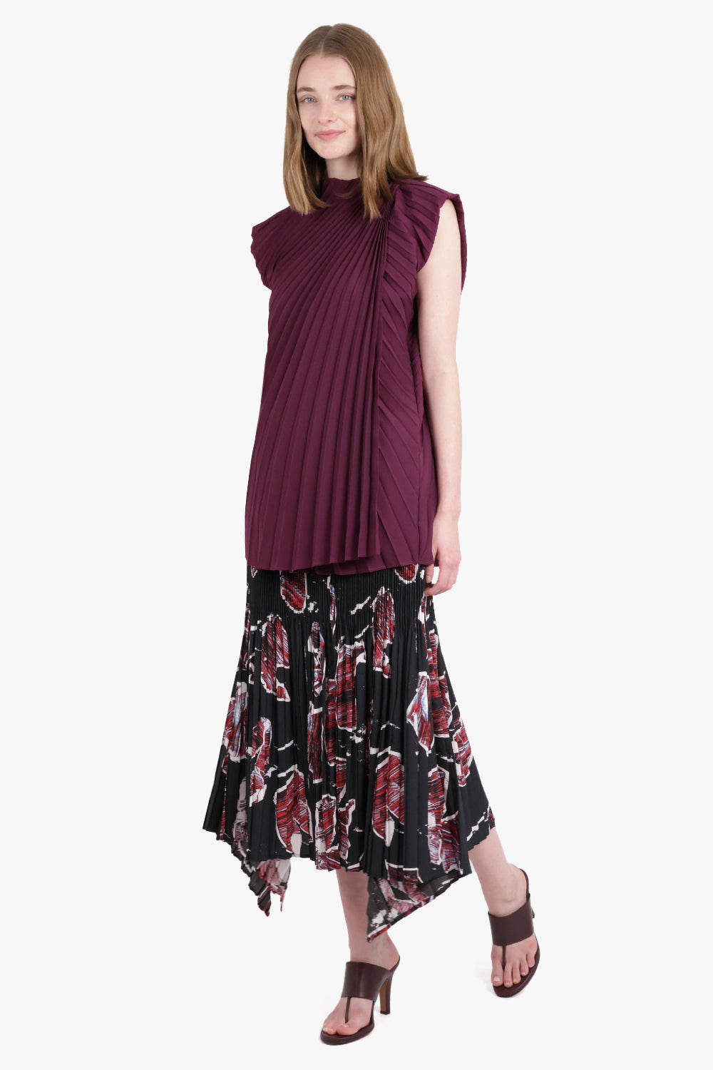 COLVILLE RTW Cerith S/S Pleat Asymmetric Drape Top | Mulberry Purple