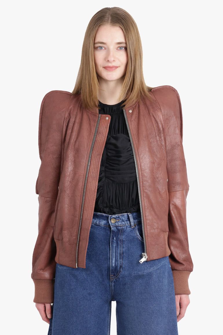 RICK OWENS RTW Metro Flight Leather Bomber Jacket | Brown