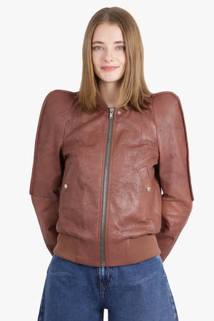 RICK OWENS RTW Metro Flight Leather Bomber Jacket | Brown