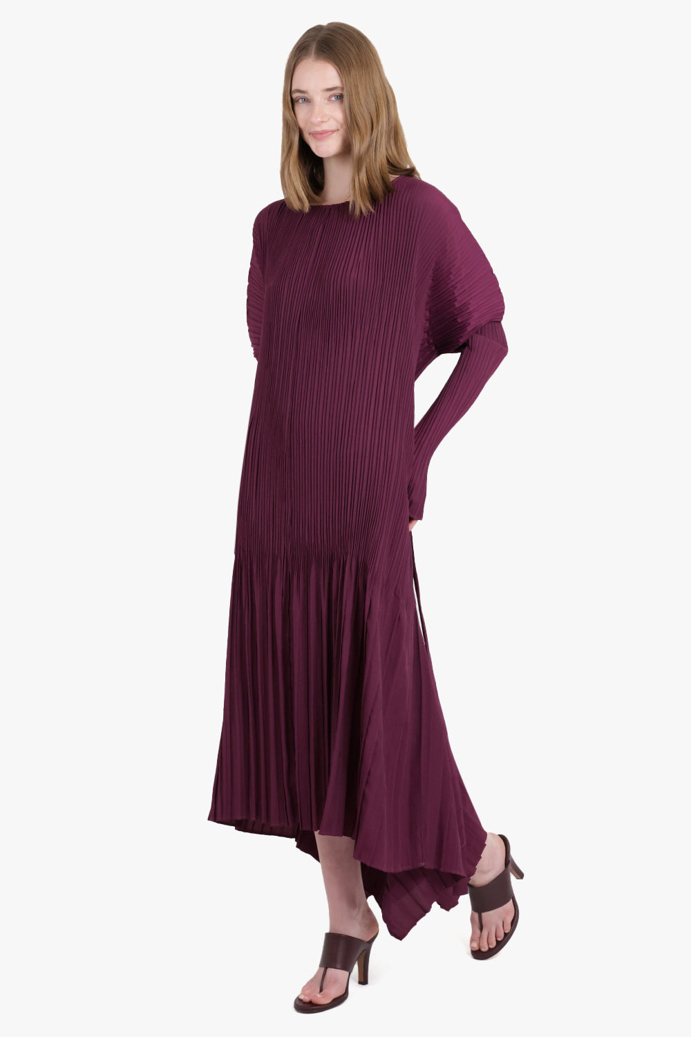 COLVILLE RTW Delphi Pleat L/S Drape Midi Dress | Mulberry Purple