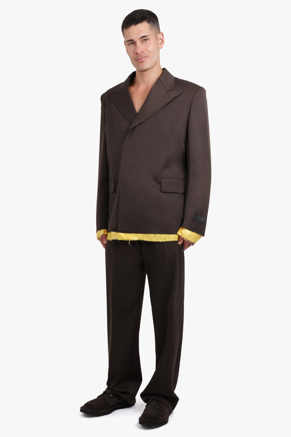 MM6 BY MAISON MARGIELA RTW Shirt Detail Blazer Jacket | Brown/Yellow