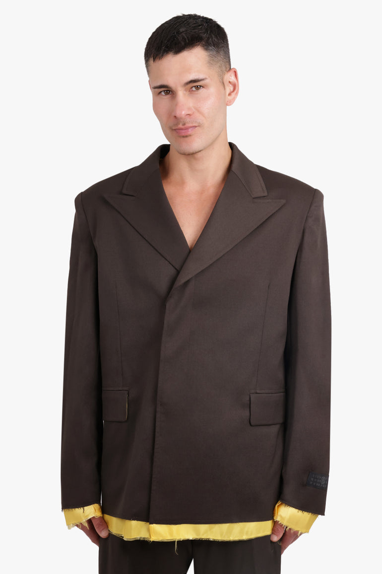 MM6 BY MAISON MARGIELA RTW Shirt Detail Blazer Jacket | Brown/Yellow