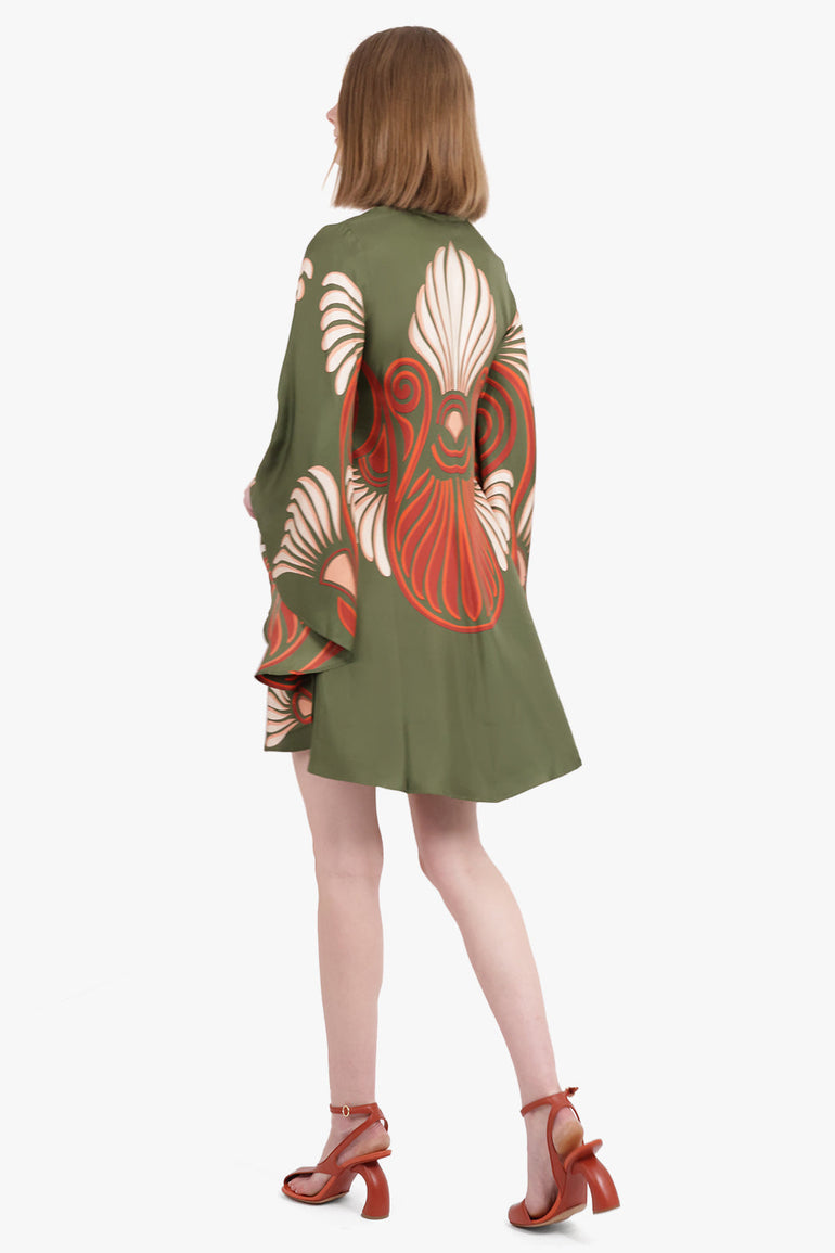 LA DOUBLEJ RTW Magnifico V Neck Print L/S Mini Dress | Kerylos Placée